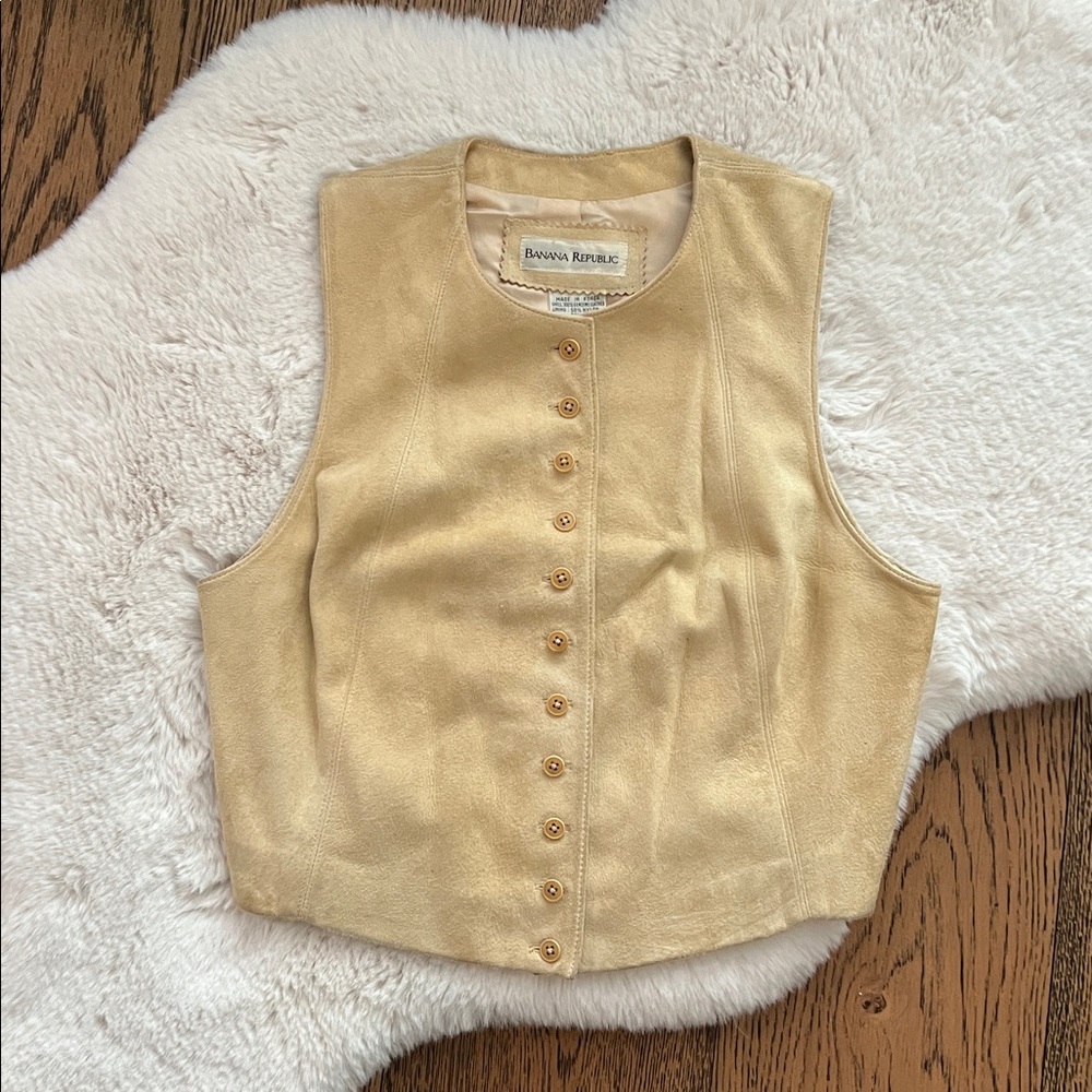 Vintage Banana Republic Y2K Cream Suede Button Front Vest size 8